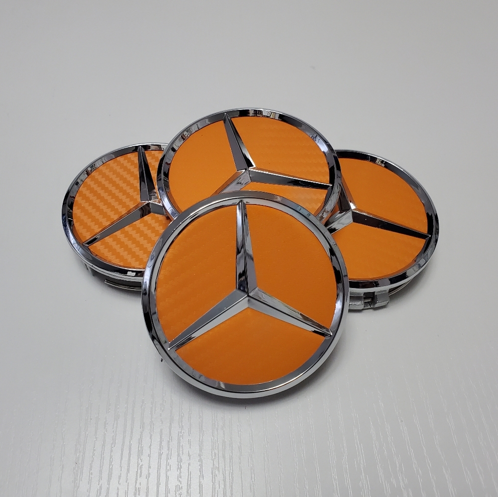 4 Orange Carbon Fiber WHEEL CENTER HUB CAPS EMBLEM FITS MERCEDES BENZ 75MM/ 3 In